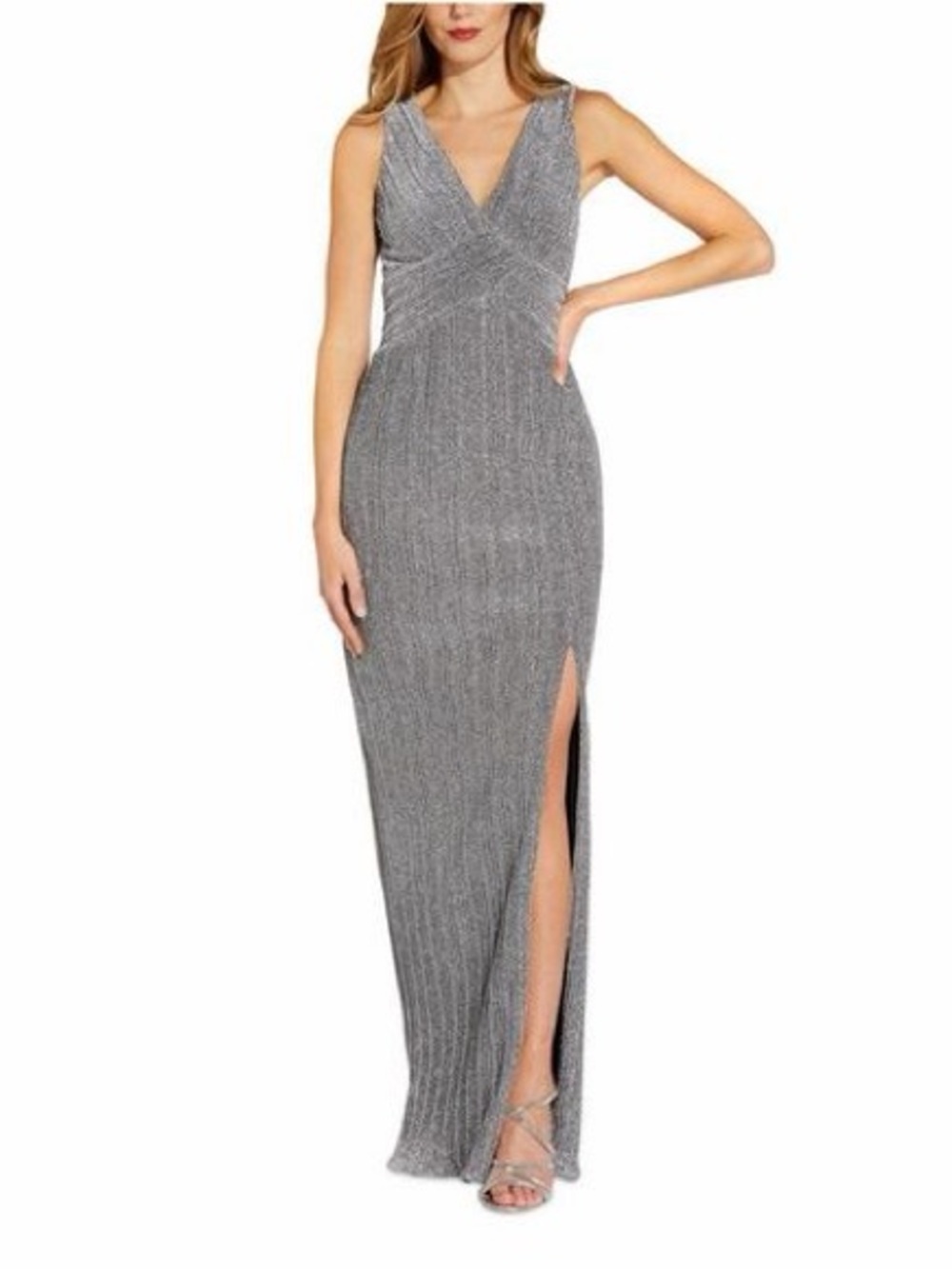 Adrianna Papell Metallic Pleated Sleeveless Gown - Size 16P